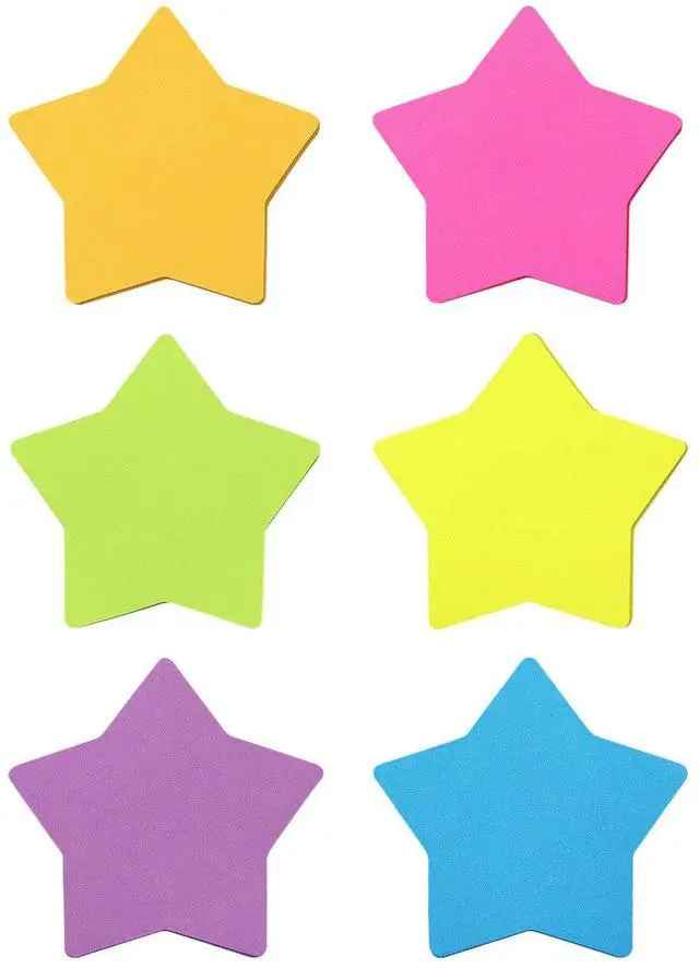 Main image of Star Shape Sticky Notes 3x3 Inch, 6 Bright Colors, 450 Sheets | Cute Design Self-Sticky Note Pads, 6 Multiple Colors Sticky Notes for Office, School, Family