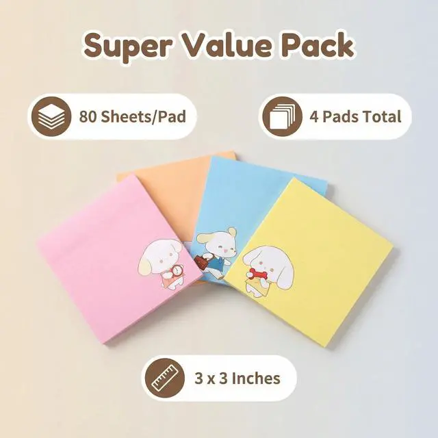Alt view image 2 of 7 - Cute Kawaii Puppy Sticky Notes 3x3 Inch 4 Pads 80 Sheets Memo Pads | 4 pads Puppy kawaii sticky notes, strong residue-free adhesive, for school office home note taking reminders