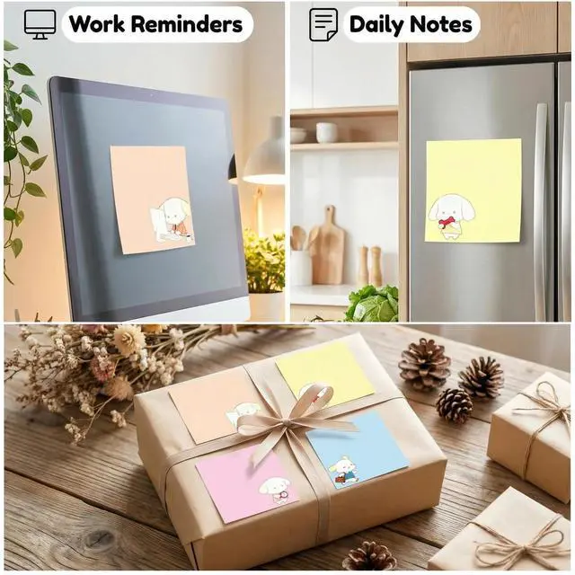Alt view image 7 of 7 - Cute Kawaii Puppy Sticky Notes 3x3 Inch 4 Pads 80 Sheets Memo Pads | 4 pads Puppy kawaii sticky notes, strong residue-free adhesive, for school office home note taking reminders