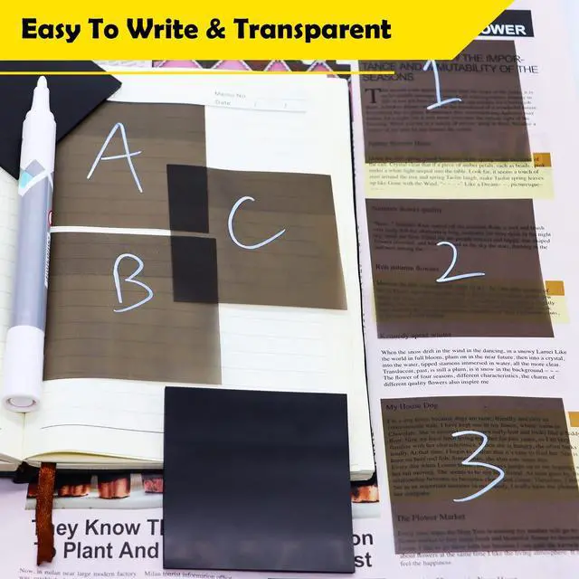 Alt view image 6 of 6 - 200 Sheets Transaprent Sticky Notes 3" X 3" for School Office Supplies | Black Translucent PET Material Design Reveals Underlying Text for School Study & Office Reminders