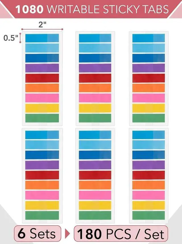Alt view image 2 of 6 - Bulk Writable Sticky Tabs, 1080 pcs, Transparent | Sticky Page Marker Tabs for Document Organization, Teacher Supplies, Study Aids, Office Supplies
