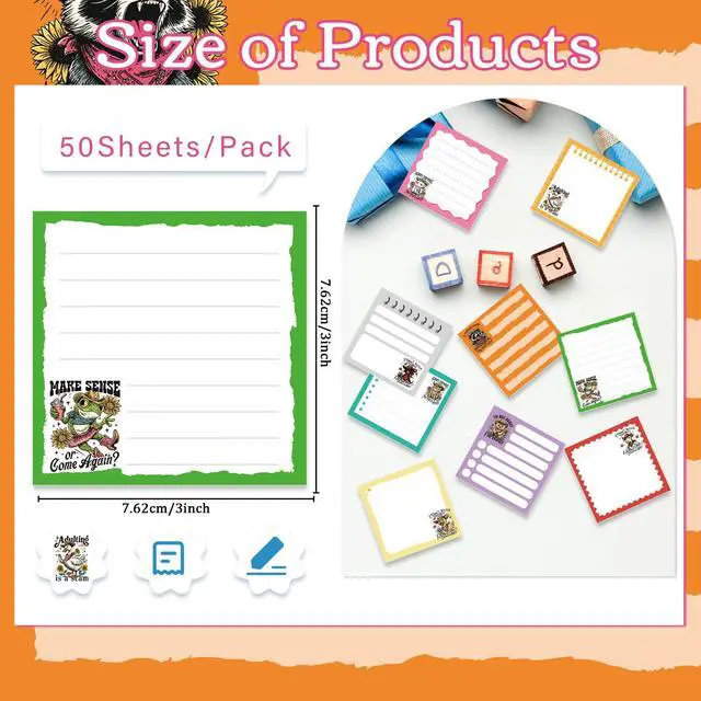Alt view image 2 of 6 - Funny Animal Sticky Notes 3x3 Gifts for Work 9-Pack | Funny Animal Notepads, 450 Sheets Total Rich Designs, High Quality, Sarcastic Theme, Work Gag Gifts