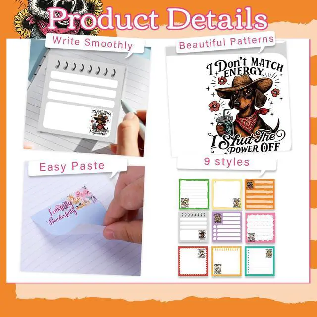 Alt view image 3 of 6 - Funny Animal Sticky Notes 3x3 Gifts for Work 9-Pack | Funny Animal Notepads, 450 Sheets Total Rich Designs, High Quality, Sarcastic Theme, Work Gag Gifts