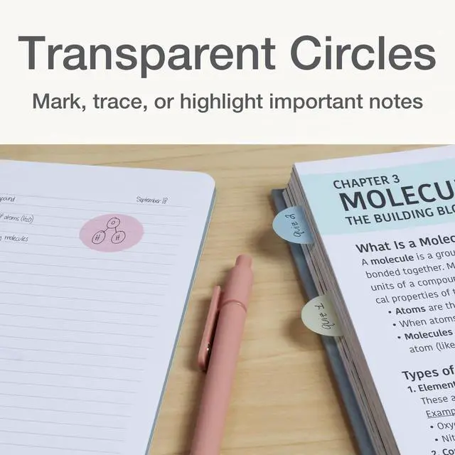Alt view image 3 of 7 - Transparent Sticky Notes, 12 Pads Per Pack, Circle Sticky Notes, Round Adhesive Notes, Small Sticky Tabs for Organizing, 1 inch Diameter, 12 Pastel Colors (1016719)