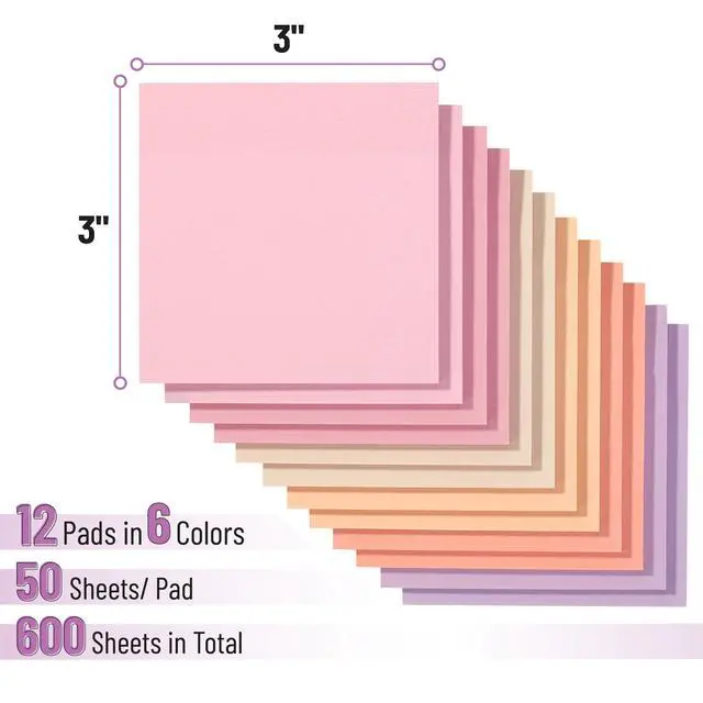 Alt view image 2 of 7 - Sticky Notes, 3"x3", 12 Pads, 600 Sheets, Colorful | Sticky Notes Bulk, Self-Stick Note Pads, Perfect for Office, School, Home, Study & Organization