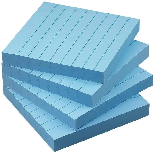 Main image of Lined Sticky Notes 3x3 in Self-Adhesive, 4 Pads, 90 Sheets/Pad (Light Blue) | Strong Self-Adhesive Backing, Sticks Firmly and Removes Cleanly