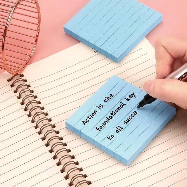Alt view image 7 of 7 - Lined Sticky Notes 3x3 in Self-Adhesive, 4 Pads, 90 Sheets/Pad (Light Blue) | Strong Self-Adhesive Backing, Sticks Firmly and Removes Cleanly