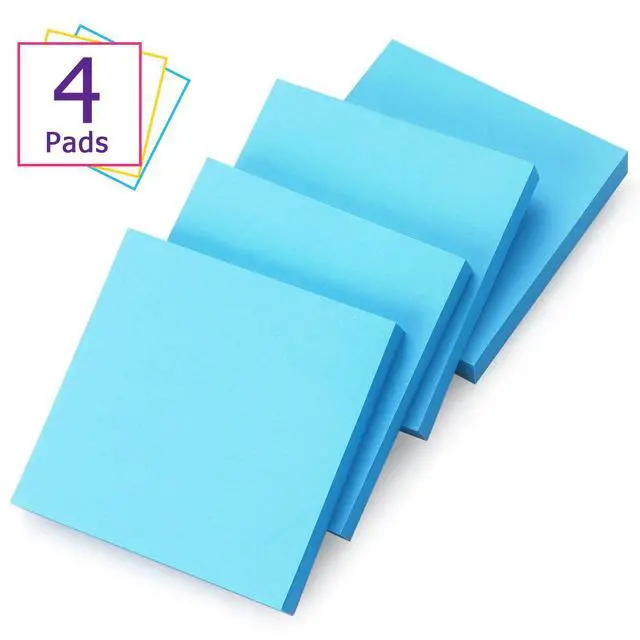 Alt view image 2 of 7 - Sticky Notes 3x3 in, Self-Adhesive Note, 4 Pads, 100 Sheets/Pad (Blue) | Strong Self-Stick Adhesive, Sticks Securely and Peels Cleanly