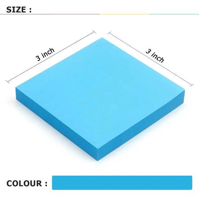 Alt view image 3 of 7 - Sticky Notes 3x3 in, Self-Adhesive Note, 4 Pads, 100 Sheets/Pad (Blue) | Strong Self-Stick Adhesive, Sticks Securely and Peels Cleanly