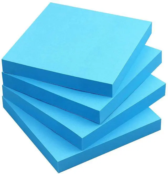 Main image of Sticky Notes 3x3 in, Self-Adhesive Note, 4 Pads, 100 Sheets/Pad (Blue) | Strong Self-Stick Adhesive, Sticks Securely and Peels Cleanly