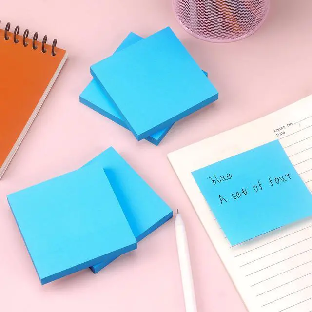 Alt view image 7 of 7 - Sticky Notes 3x3 in, Self-Adhesive Note, 4 Pads, 100 Sheets/Pad (Blue) | Strong Self-Stick Adhesive, Sticks Securely and Peels Cleanly