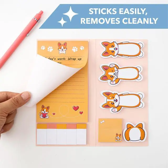 Alt view image 3 of 7 - Corgi On Stay Strong Sticky Notes Set, 550 Sheets | Cute Cartoon Corgis Self-Stick Notes Pads, Animal Divider Tabs Bundle, Writing Memo Pads, School Office Supplies