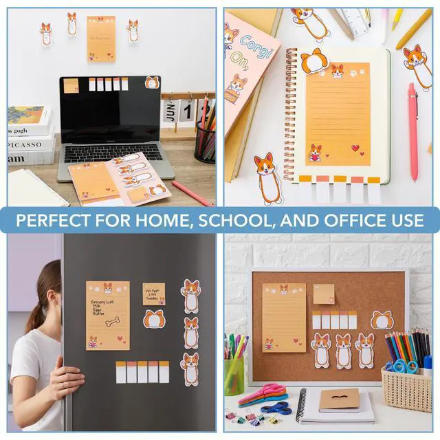 Alt view image 5 of 7 - Corgi On Stay Strong Sticky Notes Set, 550 Sheets | Cute Cartoon Corgis Self-Stick Notes Pads, Animal Divider Tabs Bundle, Writing Memo Pads, School Office Supplies