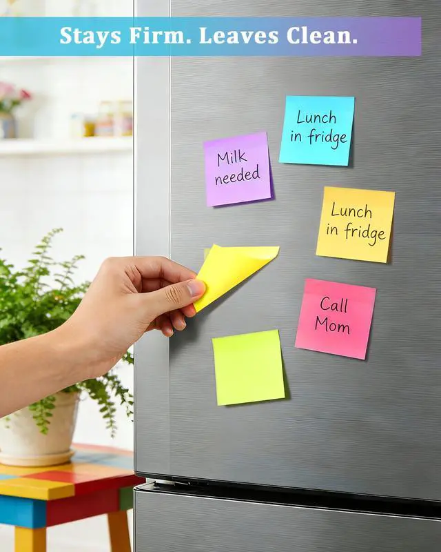 Alt view image 4 of 6 - 6 Pack Bright Color Sticky Notes 3x3 Inch, 100 Sheets/Pad 600 Total, Adhesive Memo Pads for Office School Home Organization