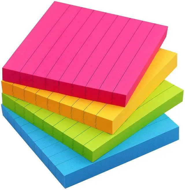 Main image of Lined Sticky Notes 3x3 in, Self-Adhesive, Bright, 4 Pads, 90 Sheets/Pad | Lined Surface for Neat and Organized Writing Strong Self-Stick Adhesive, Sticks Securely and Peels Cleanly