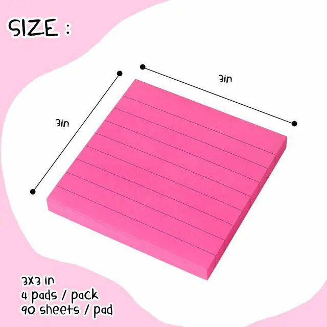 Alt view image 2 of 6 - Lined Sticky Notes 3x3 in, Self-Adhesive, Bright, 4 Pads, 90 Sheets/Pad | Lined Surface for Neat and Organized Writing Strong Self-Stick Adhesive, Sticks Securely and Peels Cleanly