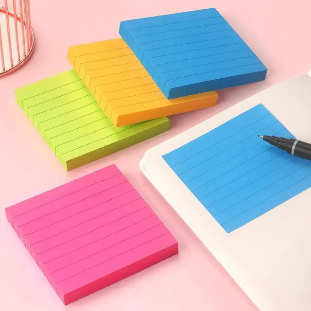 Alt view image 6 of 6 - Lined Sticky Notes 3x3 in, Self-Adhesive, Bright, 4 Pads, 90 Sheets/Pad | Lined Surface for Neat and Organized Writing Strong Self-Stick Adhesive, Sticks Securely and Peels Cleanly
