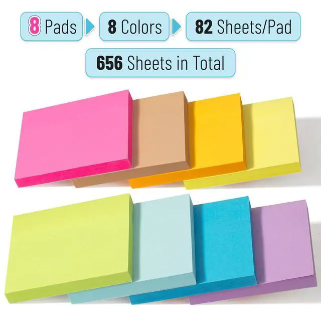 Alt view image 2 of 7 - Sticky Notes, 3"x3", 8 Pads, 656 Sheets, Bright Colors | Sticky Notes Bulk, Self-Stick Note Pads, Perfect for Office, School, Home, Study & Organization