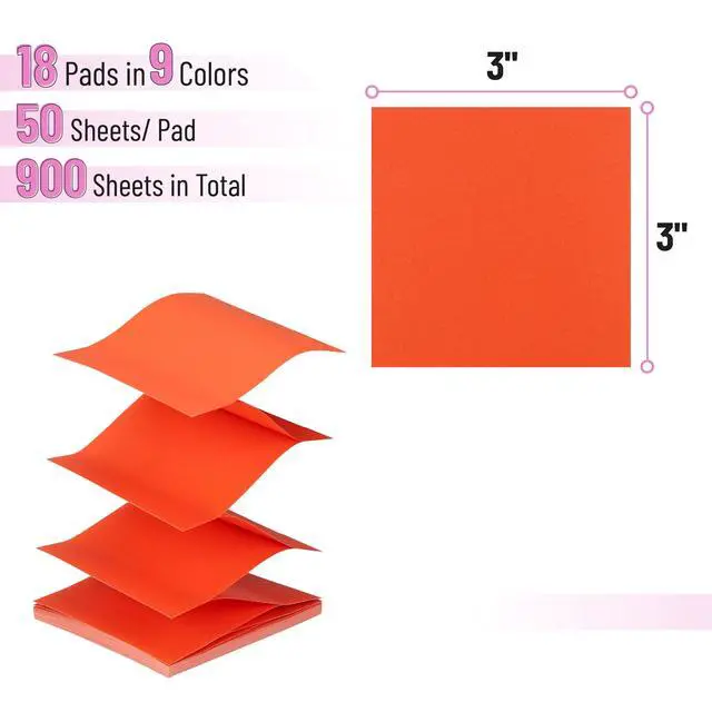 Alt view image 2 of 7 - Pop Up Sticky Notes 3x3 Refills, 18 Pads, 900 Sheets | Bright Colors, Self Adhesive Memo Pads for Dispensers, Perfect for Home, Office & School, Stocky Notes for Bible Journaling
