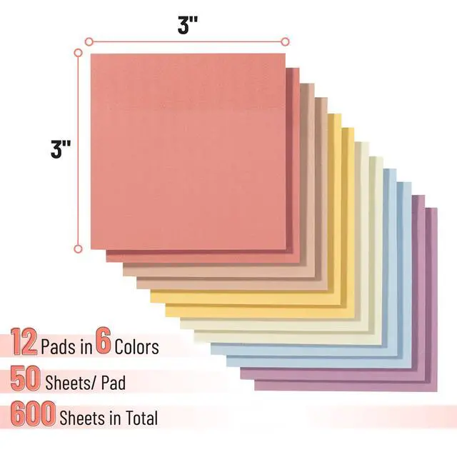 Alt view image 2 of 7 - Sticky Notes, 3"x3", 12 Pads, 600 Sheets, Sunlit Sands | Sticky Notes Bulk, Self-Stick Note Pads, Perfect for Office, School, Home, Study & Organization