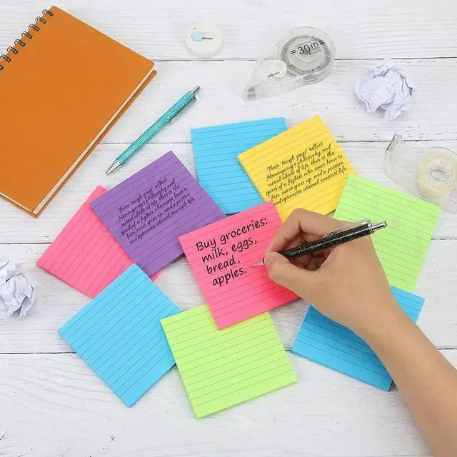 Alt view image 3 of 5 - (8 Pack) Lined Sticky Notes 4x4 in Post Sticky Notes with Lines, 8 Bright Colors Self Sticky Notes, Large Ruled Sticky Note for Office, 50 Sheet/Pad