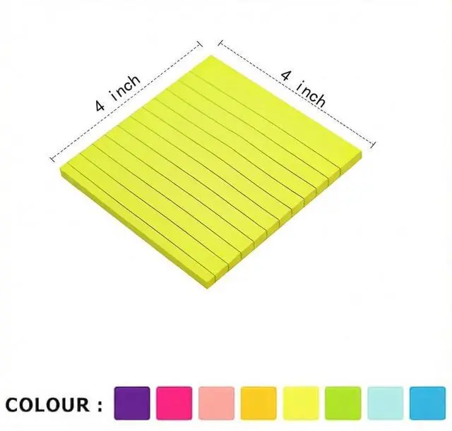 Alt view image 4 of 5 - (8 Pack) Lined Sticky Notes 4x4 in Post Sticky Notes with Lines, 8 Bright Colors Self Sticky Notes, Large Ruled Sticky Note for Office, 50 Sheet/Pad