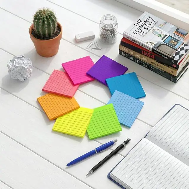 Alt view image 5 of 5 - (8 Pack) Lined Sticky Notes 4x4 in Post Sticky Notes with Lines, 8 Bright Colors Self Sticky Notes, Large Ruled Sticky Note for Office, 50 Sheet/Pad