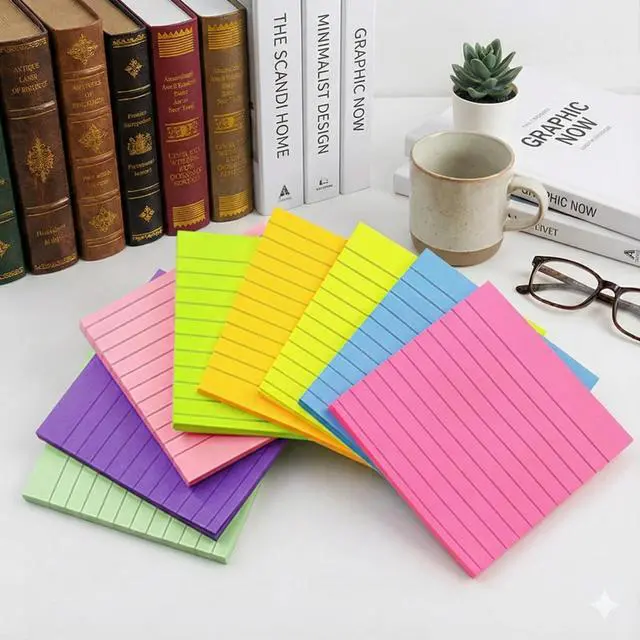 Alt view image 2 of 5 - (8 Pack) Lined Sticky Notes 4x4 in Post Sticky Notes with Lines, 8 Bright Colors Self Sticky Notes, Large Ruled Sticky Note for Office, 50 Sheet/Pad