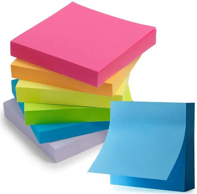 Main image of 6 Pads Sticky Notes 3x3 Inch, Self Sticky Notes 6 Bright Colors Easy to Stick Office and School Supplies for Home, Desk, and Notebook Use, 120 Sheets/Pad