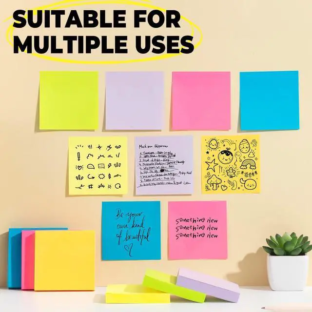 Alt view image 6 of 7 - 6 Pads Sticky Notes 3x3 Inch, Self Sticky Notes 6 Bright Colors Easy to Stick Office and School Supplies for Home, Desk, and Notebook Use, 120 Sheets/Pad