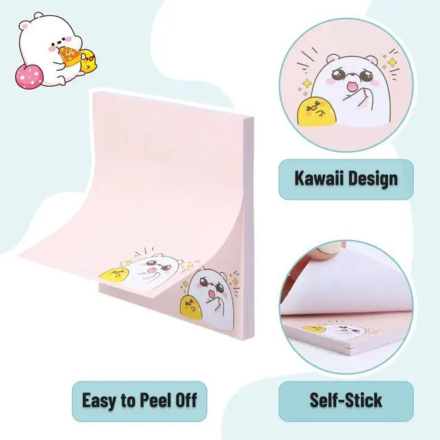 Alt view image 4 of 7 - Aesthetic Sticky Notes, 3"x3", 8 Pads, 400 Sheets, 4 Designs | Cute Bear Sticky Notes, Self-Stick Note Pads Aesthetic, Perfect for Office, School, Home, Study & Organization