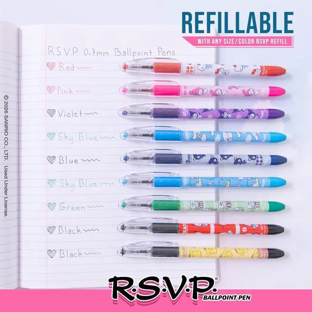 Alt view image 4 of 6 - RSVP Ballpoint Pen, Hello Kitty® and Friends, Limited Edition, Mix 2, 0.7mm Fine Line, Assorted Ink, 5-Pk (BK90HKPF5M1)