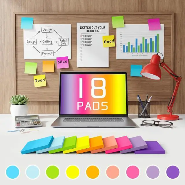 Alt view image 3 of 7 - (18 Pads) Sticky Notes 3x3,9 Bright Colors Self-Stick Note Pads | Strong Adhesive Memo Pad,Very Suitable For Office Use,Study Purposes And Organizing Daily Life Items Recyclable