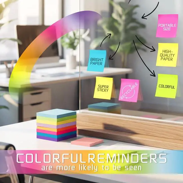 Alt view image 5 of 7 - (18 Pads) Sticky Notes 3x3,9 Bright Colors Self-Stick Note Pads | Strong Adhesive Memo Pad,Very Suitable For Office Use,Study Purposes And Organizing Daily Life Items Recyclable