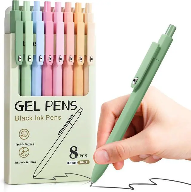 Main image of Pens, 8 Pack 0.5mm Fine Point Cute Gel Pens with Fidget Quick Dry | For Women, For Teachers, For Nurses, Smooth Writing, Liquid Ink, For Badge, Black ink, Felt Tip, Medium Point, For Journaling