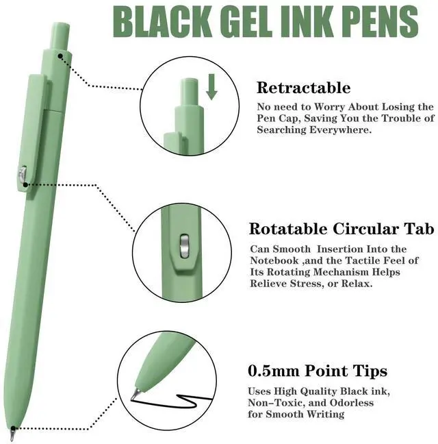 Alt view image 2 of 7 - Pens, 8 Pack 0.5mm Fine Point Cute Gel Pens with Fidget Quick Dry | For Women, For Teachers, For Nurses, Smooth Writing, Liquid Ink, For Badge, Black ink, Felt Tip, Medium Point, For Journaling