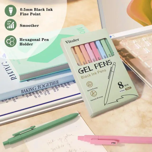 Alt view image 6 of 7 - Pens, 8 Pack 0.5mm Fine Point Cute Gel Pens with Fidget Quick Dry | For Women, For Teachers, For Nurses, Smooth Writing, Liquid Ink, For Badge, Black ink, Felt Tip, Medium Point, For Journaling