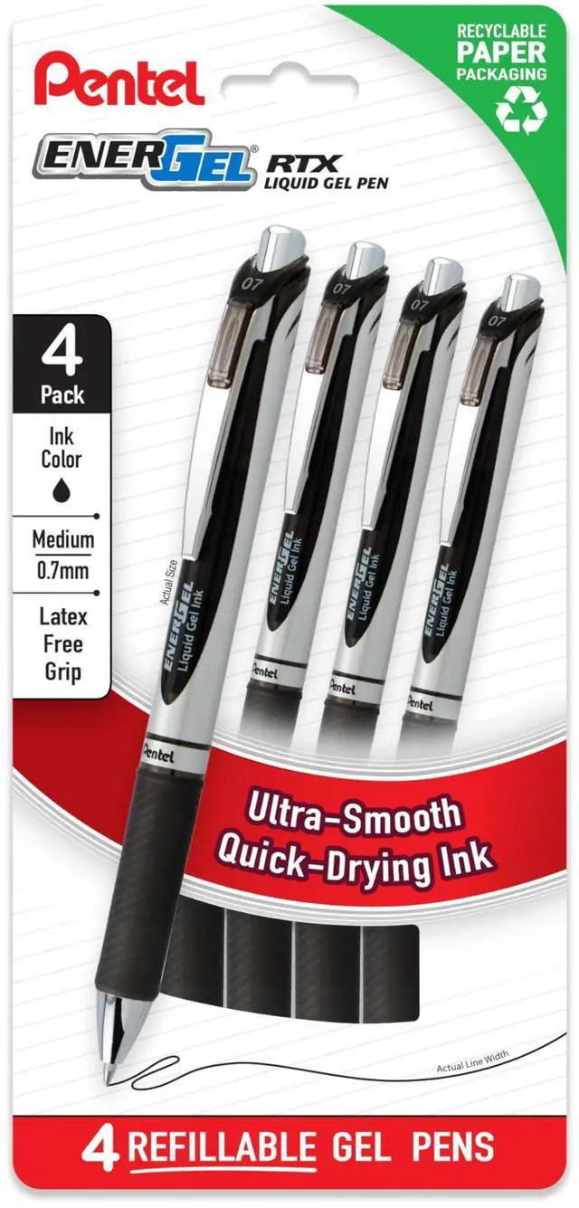 Main image of EnerGel RTX Liquid Gel Pens, Medium (0.7mm), Black Ink, 4-pk (BL77PF4A)
