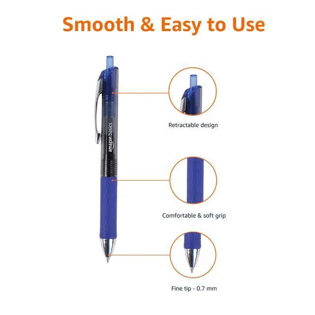 Alt view image 4 of 5 - Retractable Gel Pens, Fine Point 0.7mm, Smooth Writing, No-Smear Ink, Blue, 12-Pack