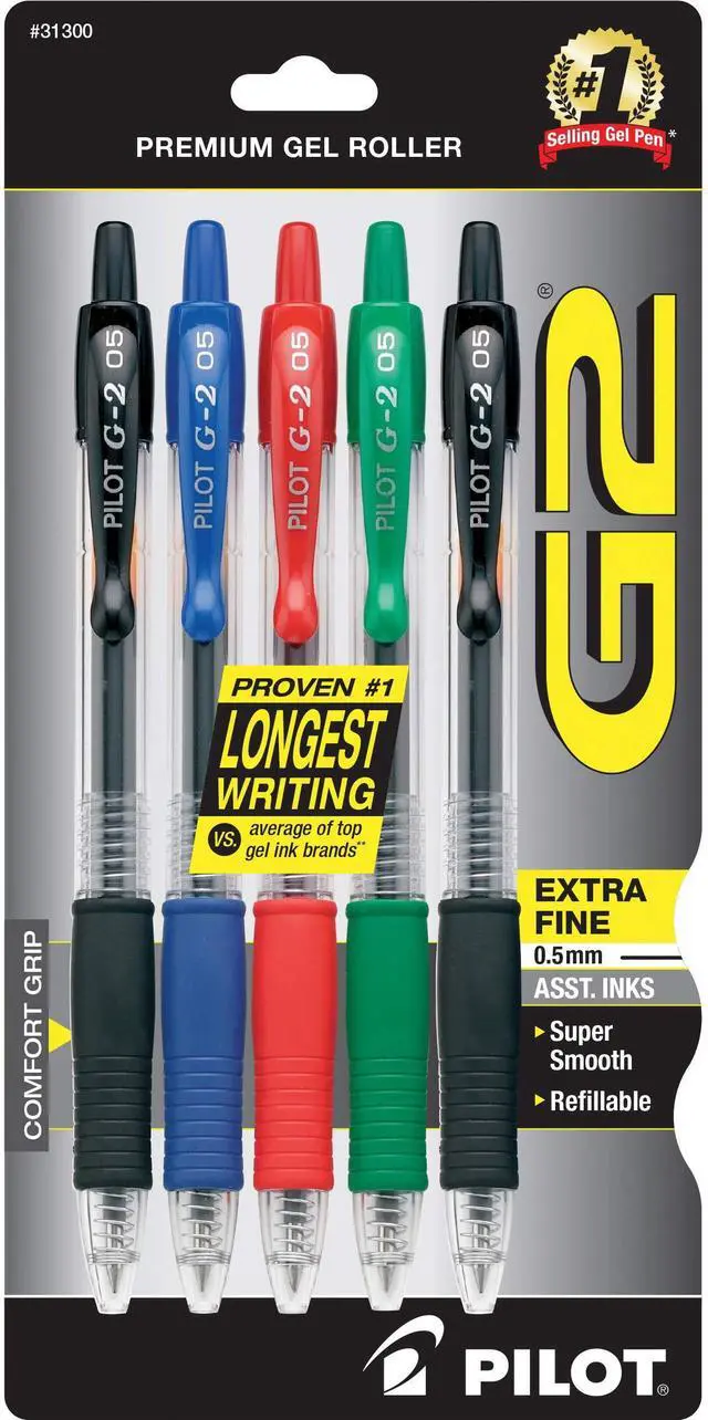 Main image of G2 Rolling Ball Colored Gel Pens, 0.5mm, Assorted Color Inks, 5-Pack