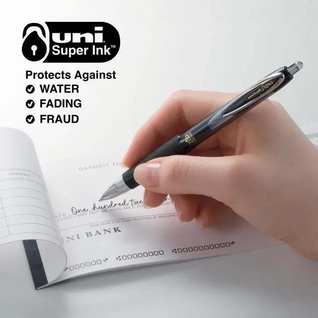 Alt view image 2 of 7 - 207 Gel Pens, Black Ink, 0.5mm Micro Point, Retractable, 5 Count | Smooth Writing, Fraud-Resistant, uni Super Ink