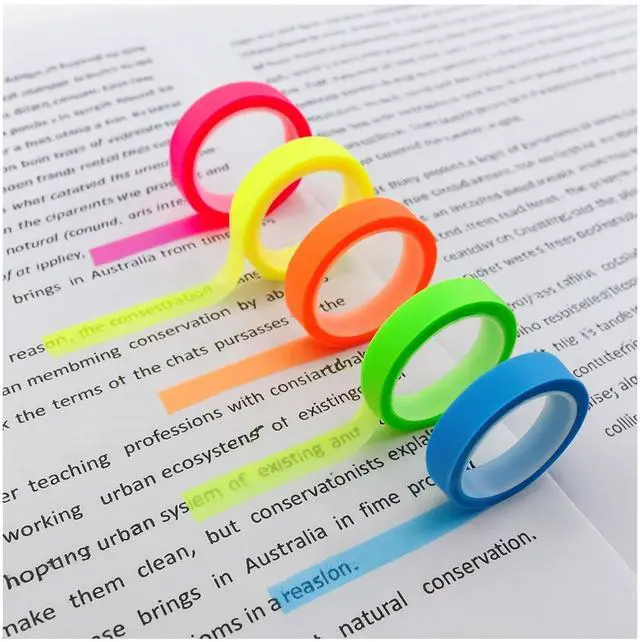 Main image of 5 Rolls Highlighter Tapes, Colored Transparent Marking Sticker, Removable Fluorescent Neon Tape for Students Teachers Reading Taking Notes at Class Home Office