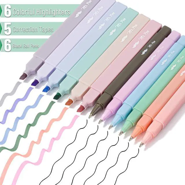 Alt view image 2 of 7 - Aesthetic Highlighters and Ballpoint Pens No Bleed, 17 Pack | Aesthetic Correction Tapes, Bible Highlighters and Pens No Bleed, Fast Dry and No Smear for Bible Journaling, School Supplies