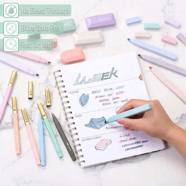 Alt view image 3 of 7 - Aesthetic Highlighters and Ballpoint Pens No Bleed, 17 Pack | Aesthetic Correction Tapes, Bible Highlighters and Pens No Bleed, Fast Dry and No Smear for Bible Journaling, School Supplies