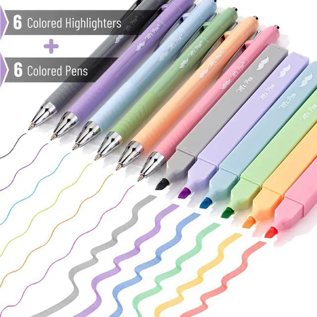 Alt view image 2 of 7 - Aesthetic Highlighters and Ballpoint Pens No Bleed, 12 Pack | Assorted Colors, Bible Highlighters and Pens No Bleed, Fast Dry and No Smear for Bible Journaling, Planner, School Supplies