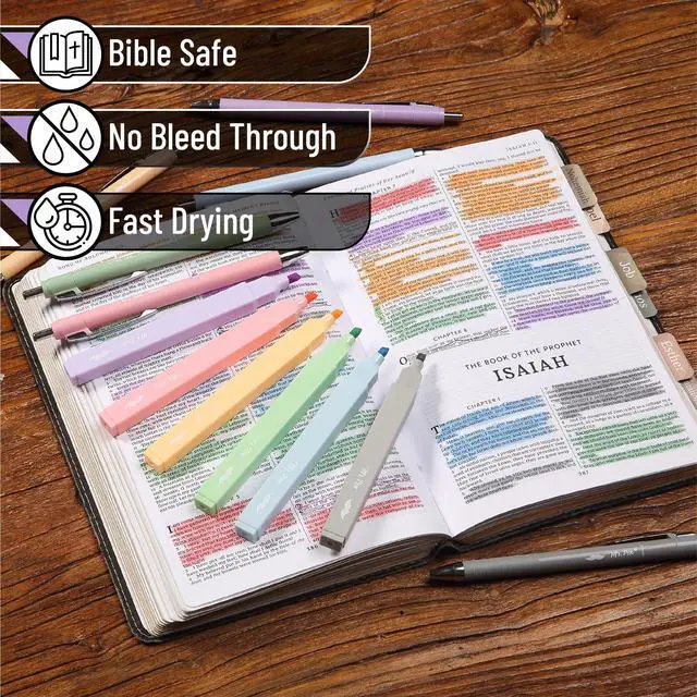 Alt view image 3 of 7 - Aesthetic Highlighters and Ballpoint Pens No Bleed, 12 Pack | Assorted Colors, Bible Highlighters and Pens No Bleed, Fast Dry and No Smear for Bible Journaling, Planner, School Supplies
