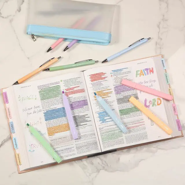 Alt view image 5 of 7 - Aesthetic Highlighters and Ballpoint Pens No Bleed, 12 Pack | Assorted Colors, Bible Highlighters and Pens No Bleed, Fast Dry and No Smear for Bible Journaling, Planner, School Supplies