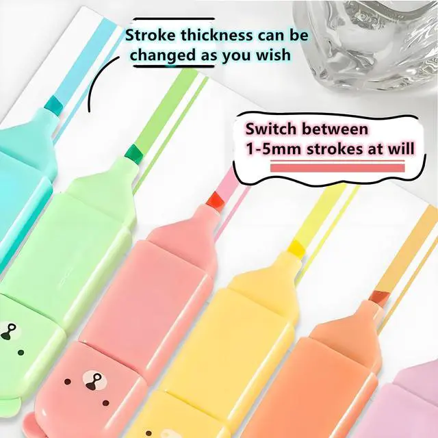 Alt view image 3 of 6 - 6 Pcs Mini Bear Highlighters, Macaron Colors, Mini Pens for School, Office | Chisel Tip, Cute Bear Shape, Mini Size, Fluent Cute Pens Gifts for Writing, Study, Note Taking, Journaling, Drawing, Art