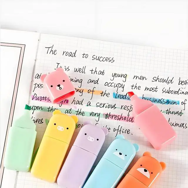 Alt view image 4 of 6 - 6 Pcs Mini Bear Highlighters, Macaron Colors, Mini Pens for School, Office | Chisel Tip, Cute Bear Shape, Mini Size, Fluent Cute Pens Gifts for Writing, Study, Note Taking, Journaling, Drawing, Art
