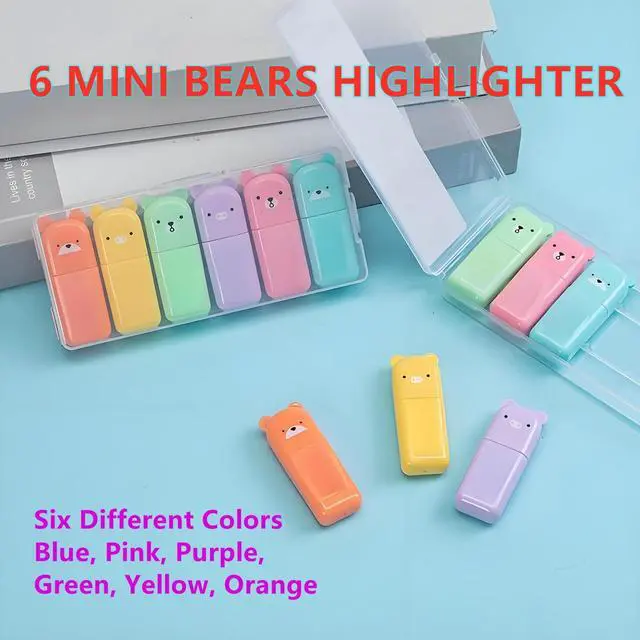 Alt view image 5 of 6 - 6 Pcs Mini Bear Highlighters, Macaron Colors, Mini Pens for School, Office | Chisel Tip, Cute Bear Shape, Mini Size, Fluent Cute Pens Gifts for Writing, Study, Note Taking, Journaling, Drawing, Art